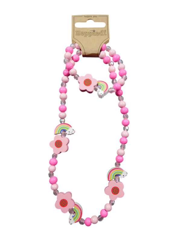 20322 Ketting + armband hout regenboog multi colour