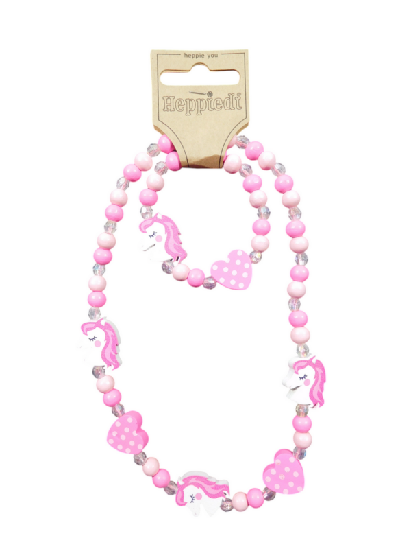 22336 Ketting + armband hout unicorn hoofd